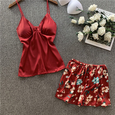 Женский пижамный комплект HaloSweet, комплект из двух предметов с шортами и цветочным принтом, Сексуальная Домашняя одежда для сна, 2020