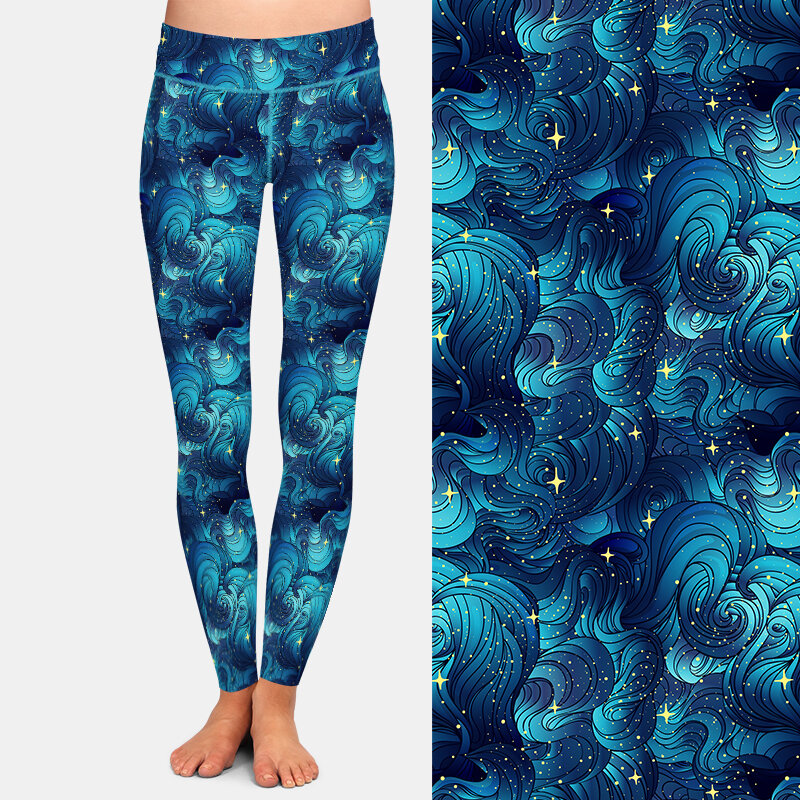 Letsfind 2021 moda 3d textura natural estrelado oceano nuvens ou impressão do cabelo menina leggings de cintura alta elástico leggings