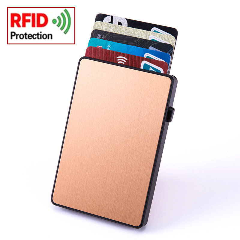 YUECIMIE Gold Thin Pop Up ID RFID Card Holder For Man Slim Men's Card Wallet RFID Creative Credit Card Case For Women Female
