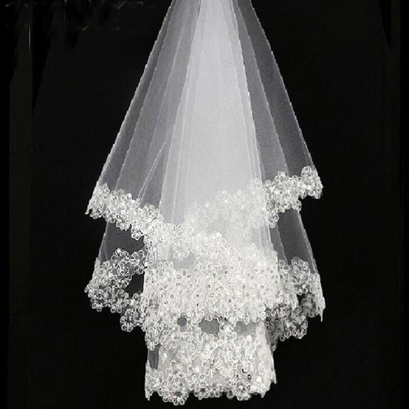 2021 chegada nova branco 1.5m laço applique borda véus de casamento noiva noiva véus acessório de casamento à venda