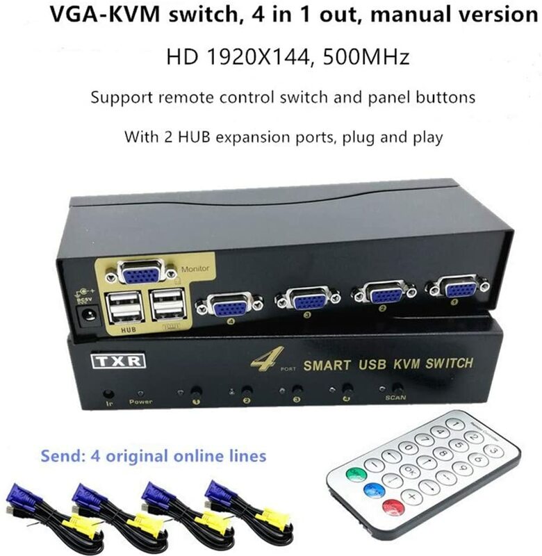 Controle remoto vga para apple, adaptador usb vga kvm switch, 4 portas, exibição de vídeo, projetor, cabo original
