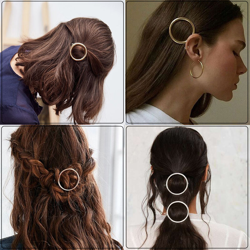 Women Girl Hair Clips Barrette Gold Silver Metal Circle Geometry Hair Grips Korean Crystal Pear Hairpins Holder Hair Accessories