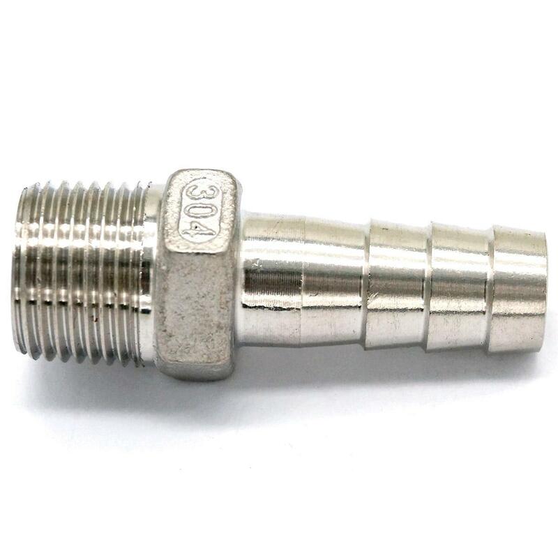 3/8" BSPT Male x 12mm Hose Barbed 304 Stainless Steel Pipe Fitting Hose tail Connector
