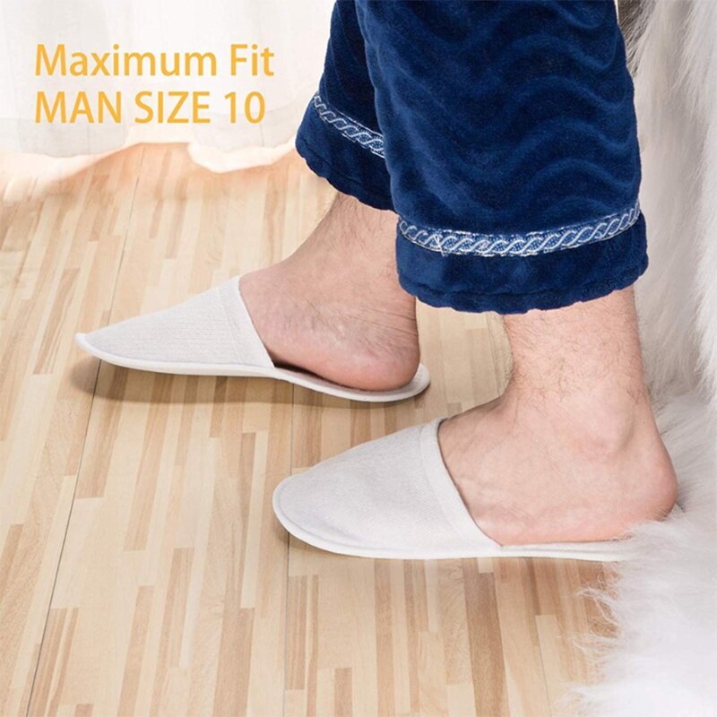Disposable Slippers,12 Pairs Closed Toe Disposable Slippers Fit Size for Men and Women for Hotel, Spa Guest Used, (White)