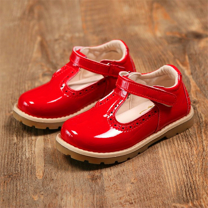 Autumn New Red Girls Leather Shoes Baby Toddler Shoes For Children's Footwear Kids British Retro Patent Leather Princess Shoes