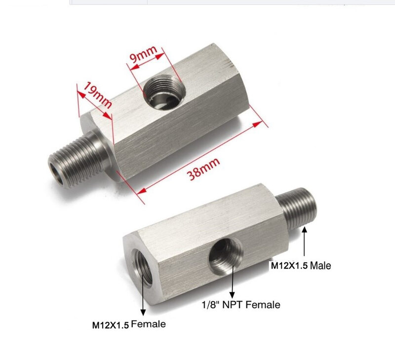 Stainless Steel Side Holes 1/8"NPT Female To M12 M10 M14 1/8NPT 1/4NPT Oil Pressure Sensor Connector Feed Line Gauge Tee Adapter