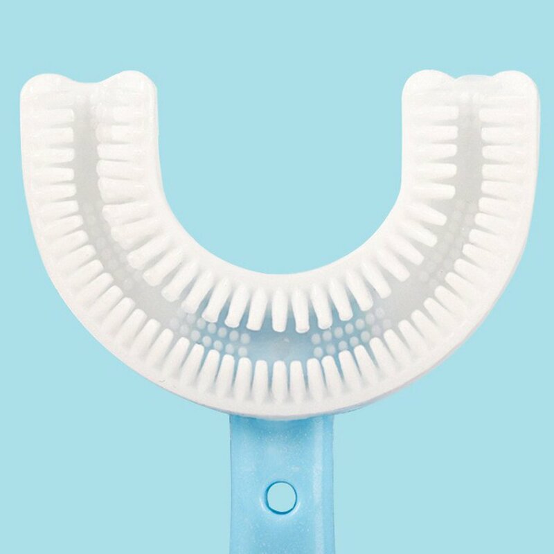 Spazzolino da denti per bambini U spazzolino da denti in silicone manuale per la pulizia della bocca modello cartone animato tenuto in mano 6-12 anni