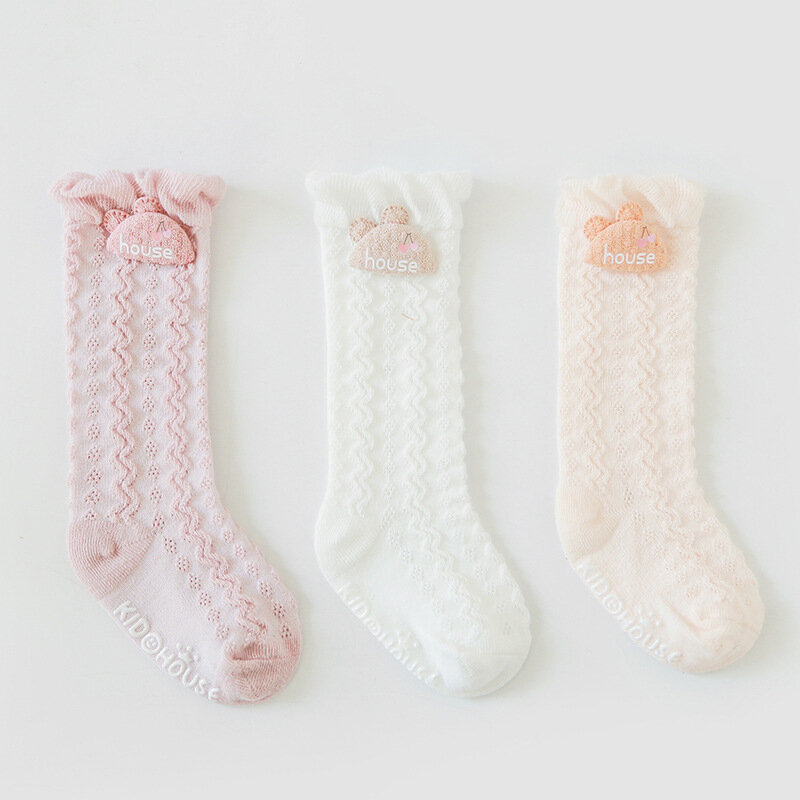 Calcetines antimosquitos de malla delgada para bebé, calcetines de algodón con dibujos para recién nacidos por encima de la rodilla, 3 par/lote