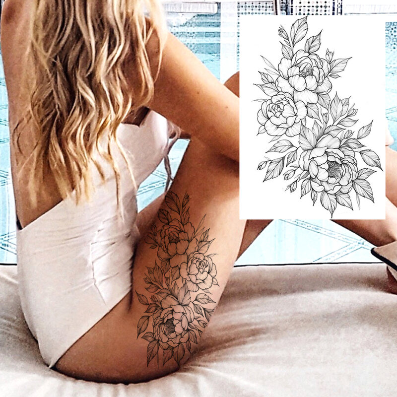 Временные татуировки с пикантными цветами для женщин, боди-арт, татуировки на руку и ноги, наклейки, реалистичные искусственные черные розы, водостойкие татуировки