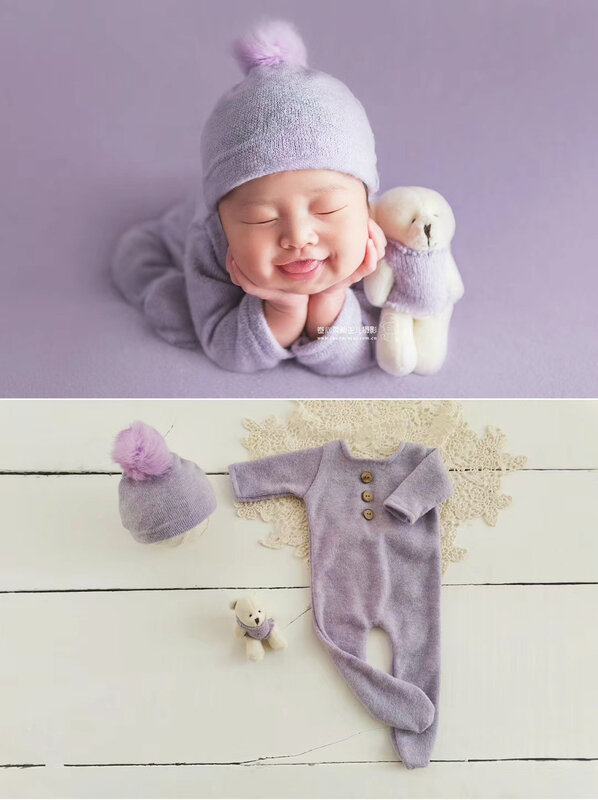 Newborn fotografia adereços roupas do bebê macacão chapéu recém-nascido boneca adereços 3 pçs/set