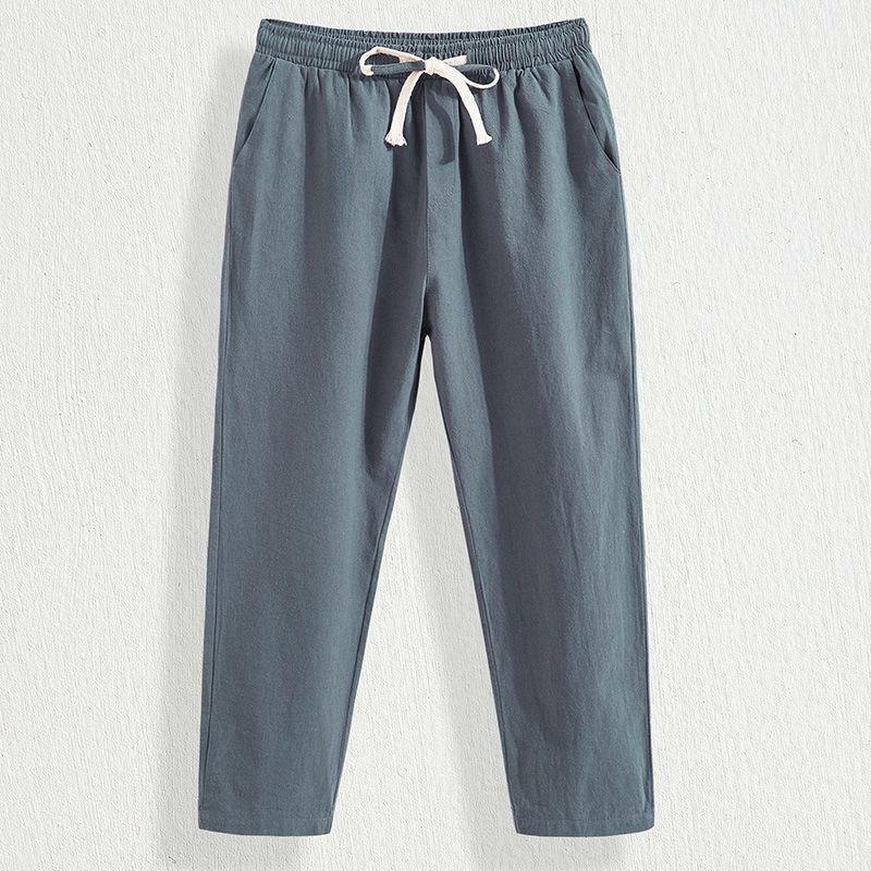 Linen nine-point pants men's cotton and linen harem pants loose large size casual pants summer thin straight-leg pants fat trend