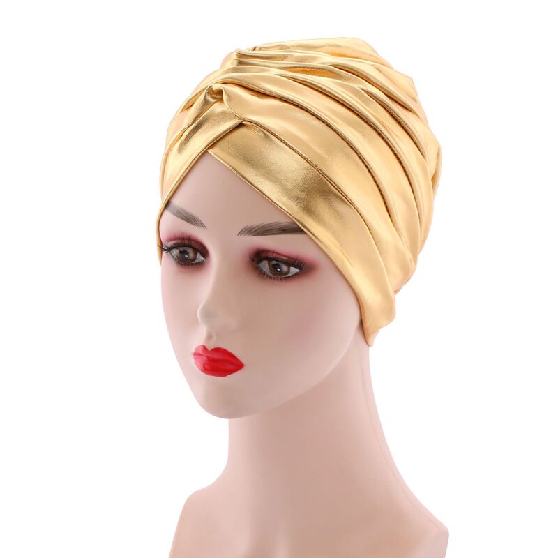 Glitter เส้นใยหมวก Turban มุสลิม Hijabs สีทึบอินเดียแอฟริกันหมวกหญิงห่อหัว Beanies