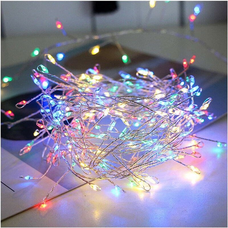 Ghirlanda di filo di rame a batteria ghirlanda di luci 100/200led fiaba Cluster petardi String Light per decorazioni natalizie da giardino