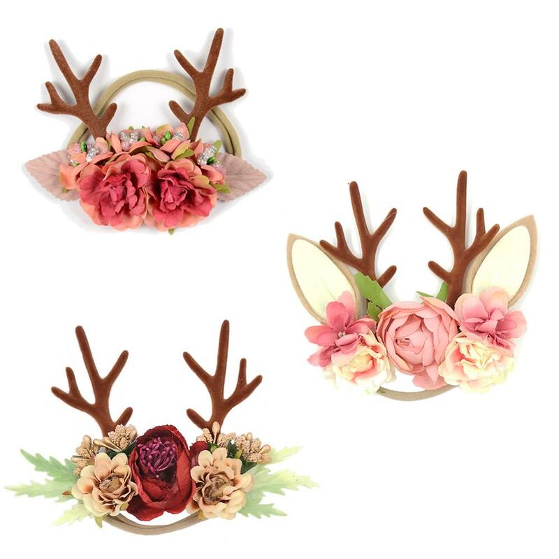 Повязка на голову для девочек, Рождественский олень, цветок уха, корона для новорожденных, реквизит для фотосессии