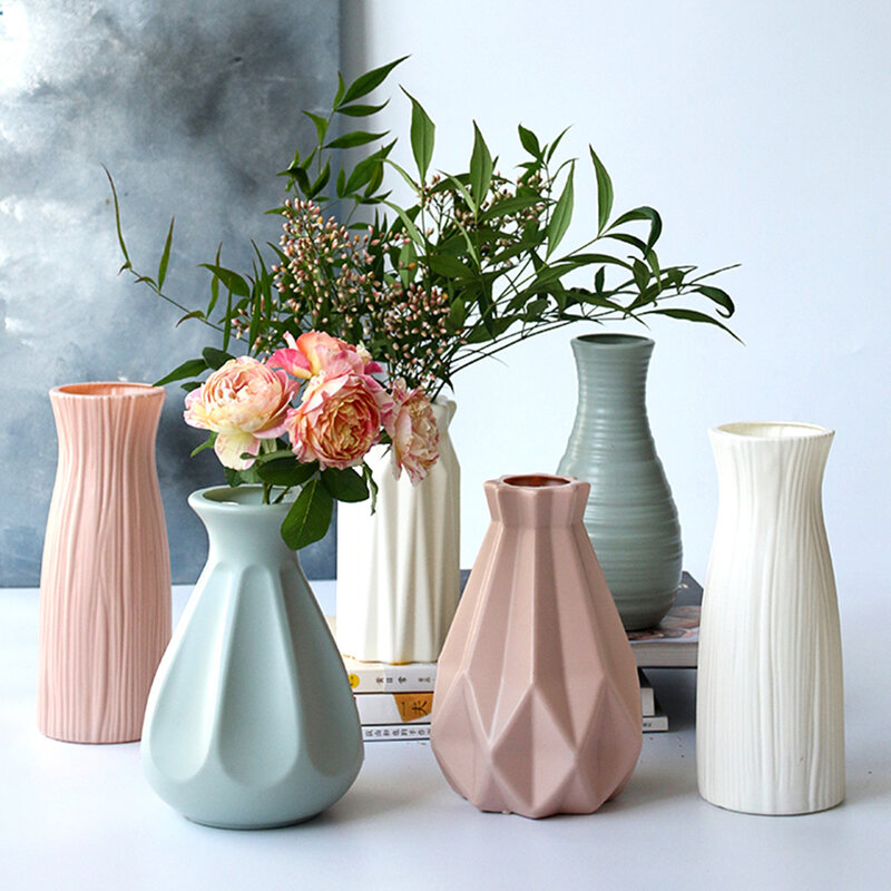Florero de plástico de estilo nórdico, maceta de cerámica de imitación para flores, florero, decoración del hogar de escritorio