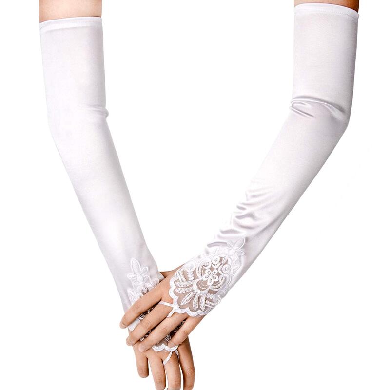 Fingerless długi biały rękawiczki przebite łokieć długość satynowe rękawiczki 19 "rozciągliwy Opera wieczór Party 1920s rękawiczki dla kobiet