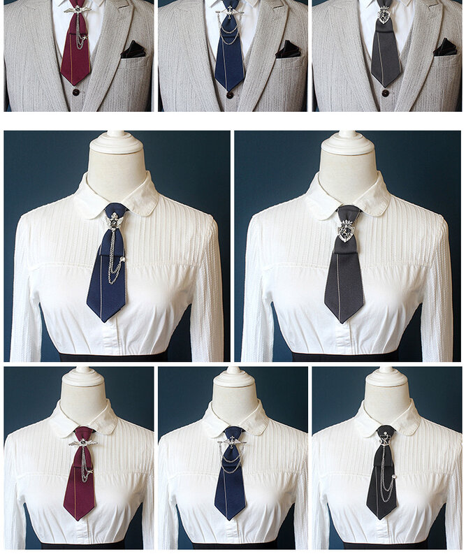 6 * 21CM Retro British Style Rhinestone Metal Tie men women Universal Ties Clothing Skinny Short Necktie Accessories