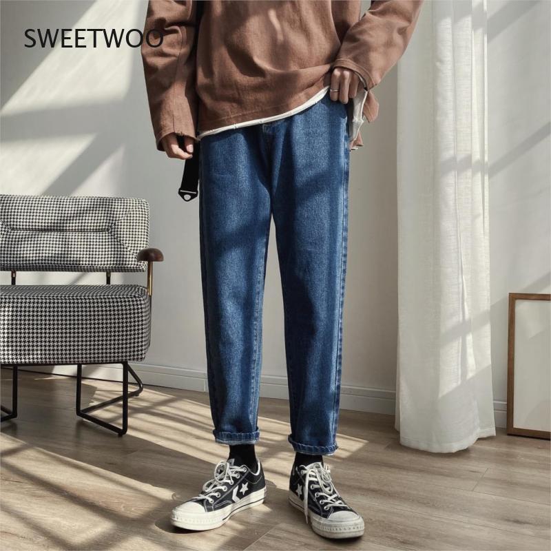 Jeans Warna Korea Hitam Musim Semi Pria 2021 Celana Denim Biru Ala Jalanan Pria Mode Pakaian Ramping