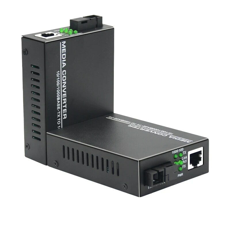 Gigabit Fiber Optical Media Converter 1000/100Mbps Ethernet RJ45เดี่ยว TX RX SC พอร์ตภายนอกแหล่งจ่ายไฟ