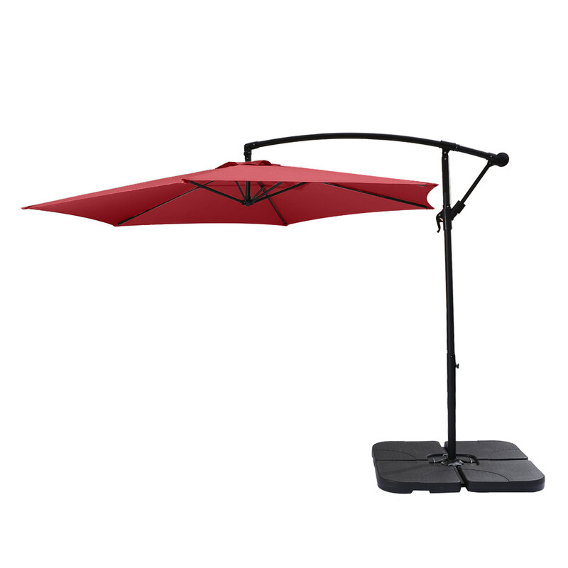 10FT Outdoor Patio Banaan Offset Paraplu Waterdichte Opvouwbare Zonnescherm 300X200X245Cm Wijn Rood/Top Kleur gemakkelijk Te Gebruiken [Us-Voorraad]