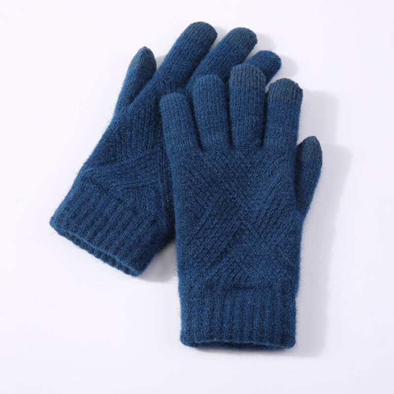Женские зимние теплые вязаные перчатки с пальцами, мужские однотонные Шерстяные варежки для сенсорных экранов, женские плотные теплые перчатки для велоспорта и вождения H46