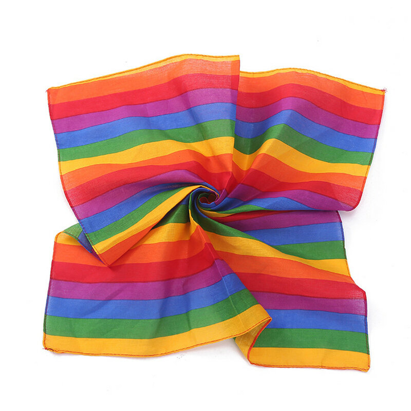 Bufanda cuadrada de algodón con rayas de colores del Arcoíris para hombre y mujer, pañuelo para el cuello de 55x55cm