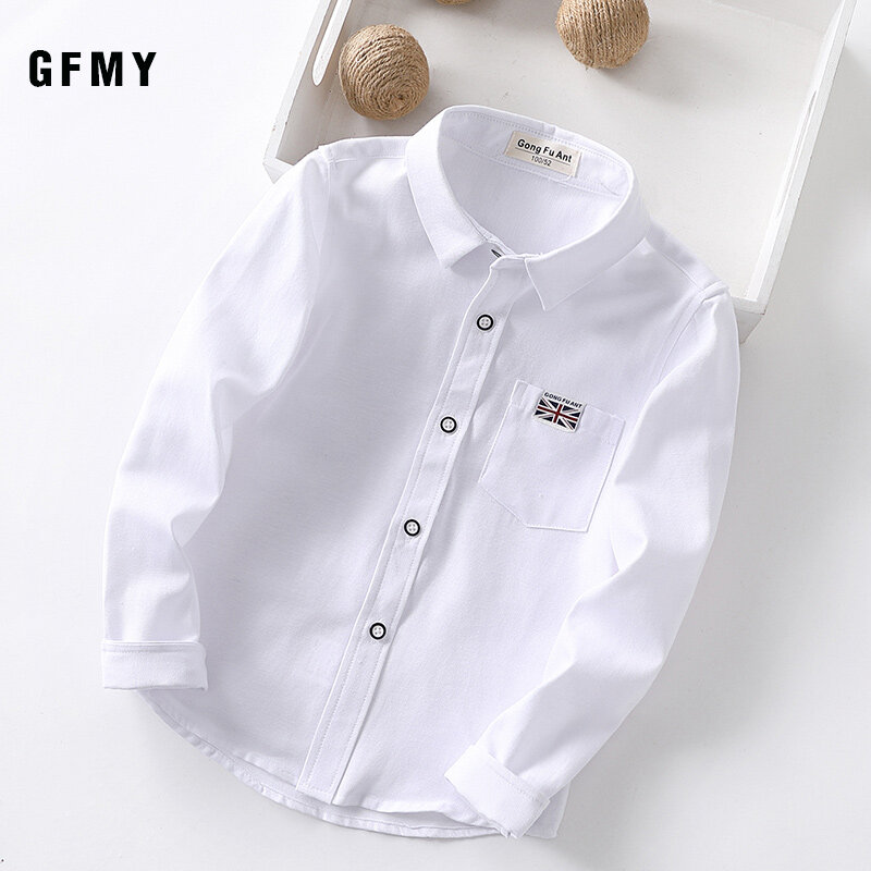 Gfmy 2020 nova primavera oxford têxtil algodão cor sólida rosa preto meninos camisa branca 3t-14t estilo britânico para crianças topos
