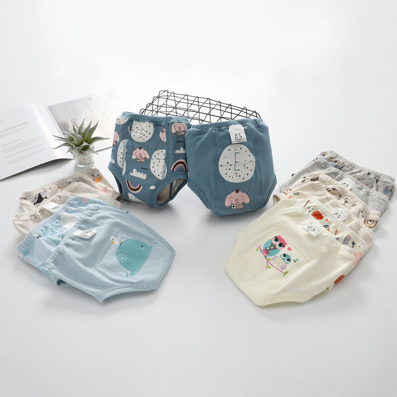 Happyflute 2 Set Celana Training Bayi Katun Tahan Air Celana Popok Dapat Dicuci Sejuk Anak-anak