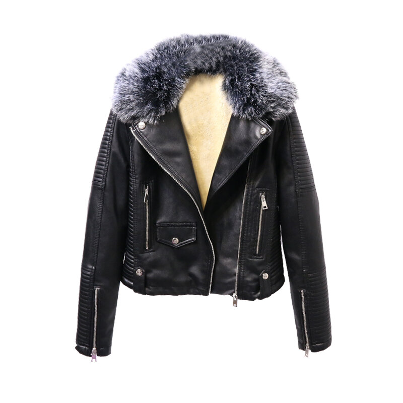 Женская короткая куртка из искусственной овечьей шерсти, облегающая Байкерская мотоциклетная куртка с длинным рукавом, новинка зимнего сезона 2019