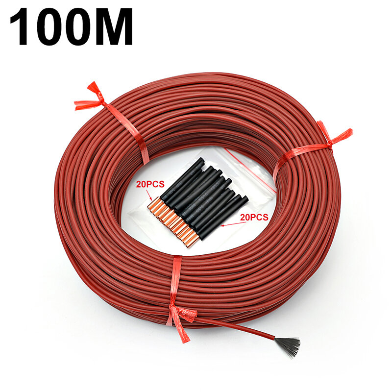 Cable de calefacción de fibra de carbono 12K, cable de piso cálido, chaqueta de goma de silicona mejorada, 33 Ohm/m, 3mm, 100 metros