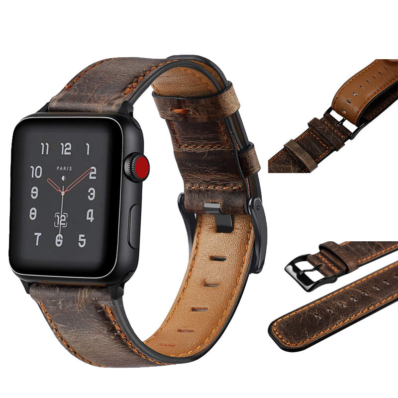 Ретро Браслет из натуральной кожи для Apple Watch 4 5 44 мм 40 мм 42 мм 38 мм iwatch ремешок серии 5/4/2/1 аксессуары для браслетов