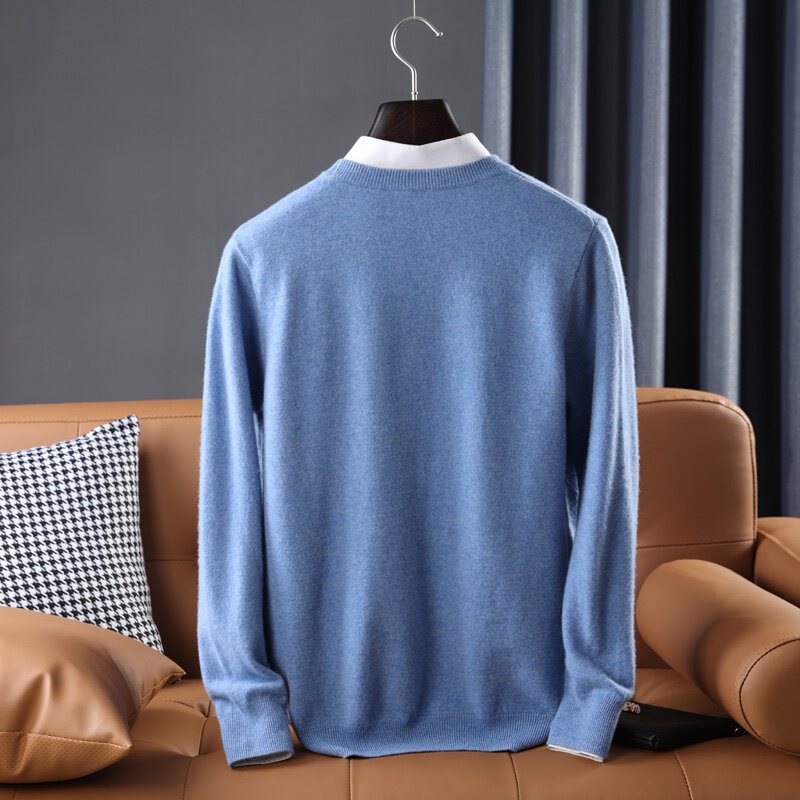Penjualan Laris Sweter Pria 100% Pulover Rajut Wol Australia Oneck Pakaian Pria Wol Jumper Lembut Hangat Musim Dingin