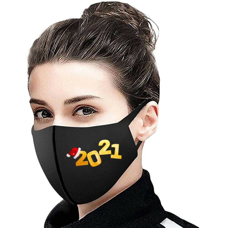Masque lavable en tissu réutilisable pour adulte, 1 pièce, masque de protection respirant en soie glacée imprimé de dessin animé 2021 nouvel an noël