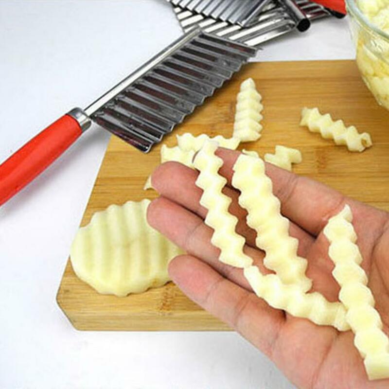 Cortador de patatas fritas práctico antideslizante, cuchillo ondulado de plata Zig Zag, accesorios de cocina