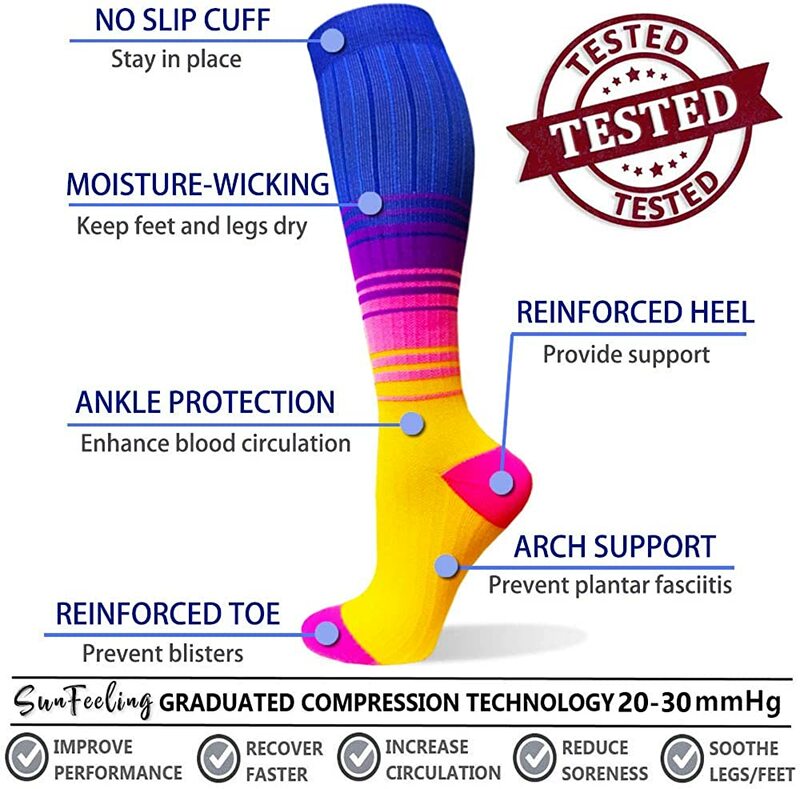 50 Style Compression Sock Women 30 Mmgh Knee High Running Sports Socks Edema Varicose Veins Marathon Nurse Compression Socks