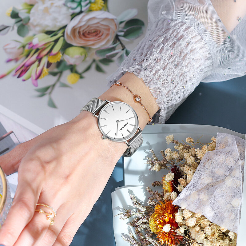 Crrju relógio de pulso de quartzo feminino, relógio de pulso fashion para casal de aço inoxidável à prova d'água para homens
