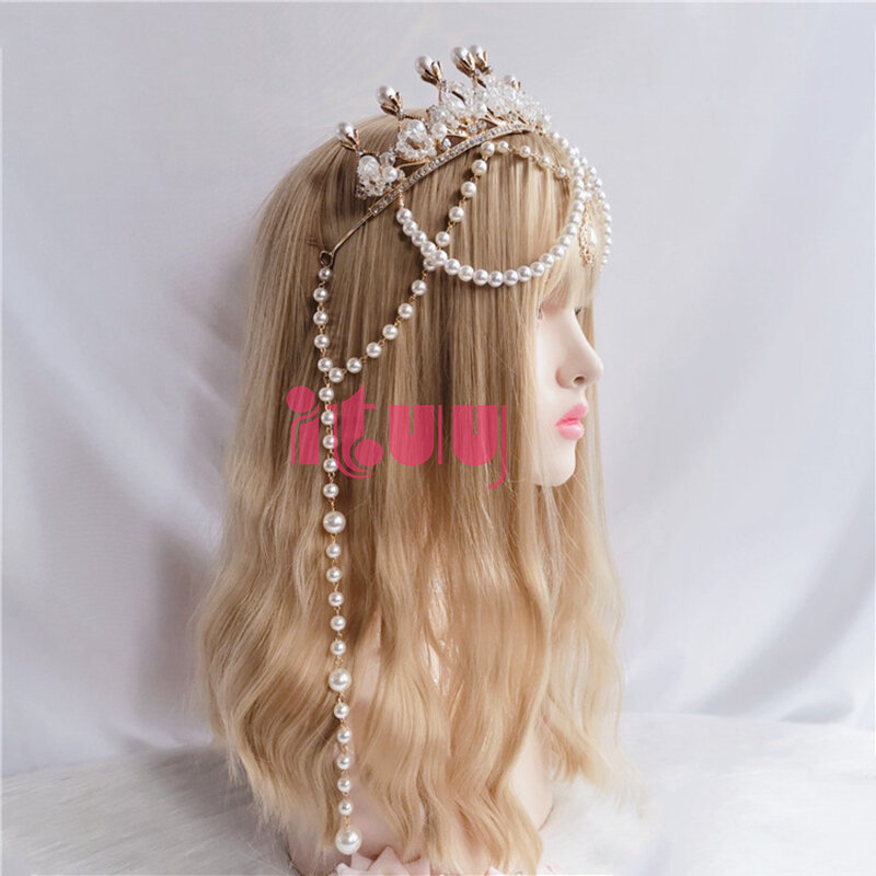 Corona de sol hecha a mano de Lolita KC, Apolo, Ángel de la Iglesia, Hanfu, borlas de perlas de cristal hermosas, corona de boda, collar de regalo gratis