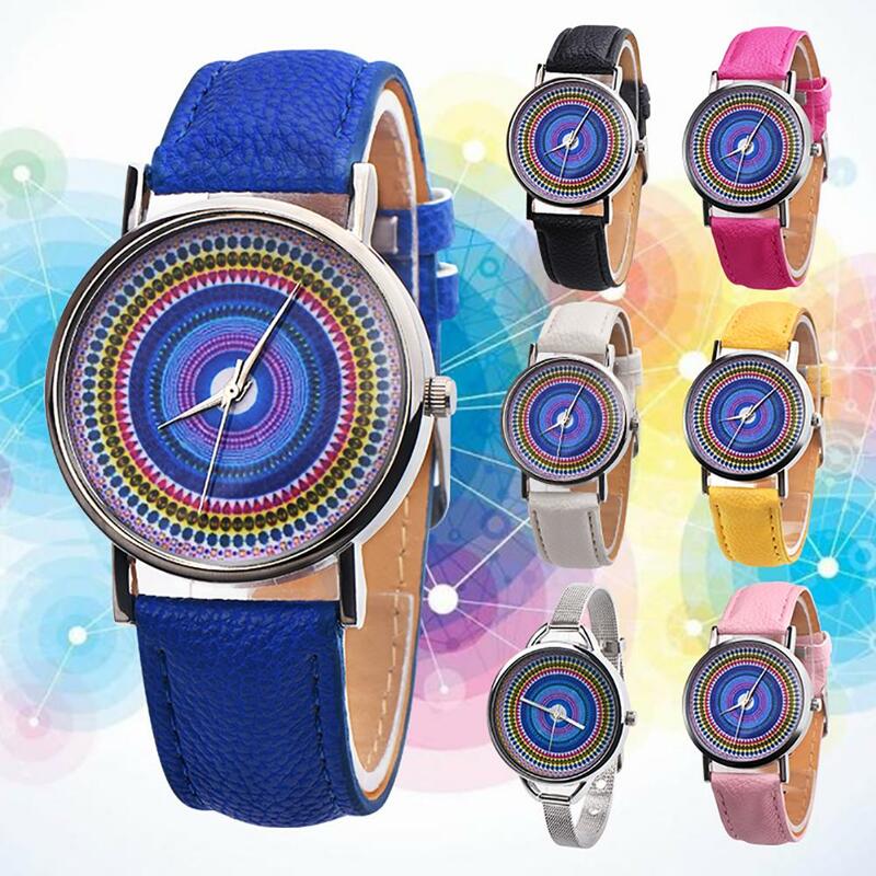 Ethnic Style Faux Leather Band Women Round Quartz Wrist Watch Jewelry Gift montre femme Ladies Dress Watches Gift Luxury