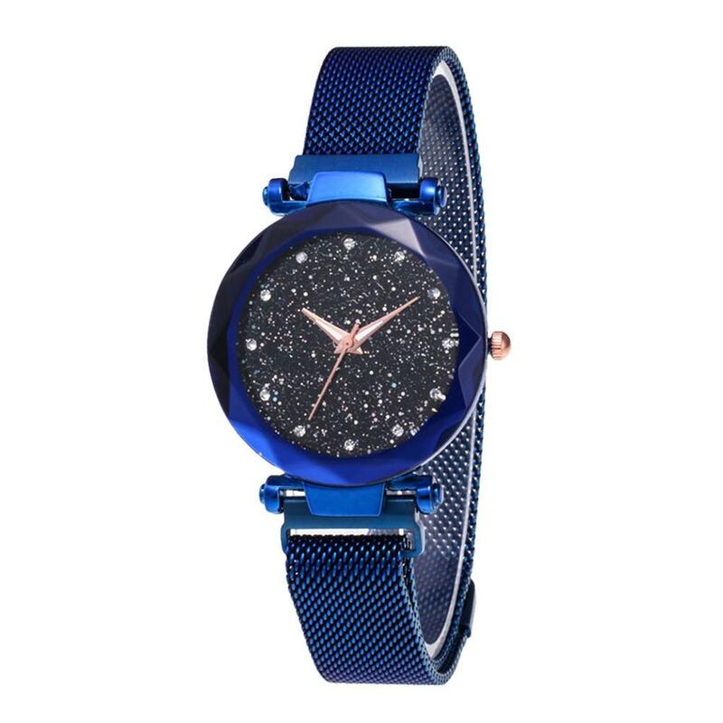 Reloj de moda, reloj de cielo estrellado, reloj de señora con imán de piedra, cinturón de malla de Milán, reloj de mujer