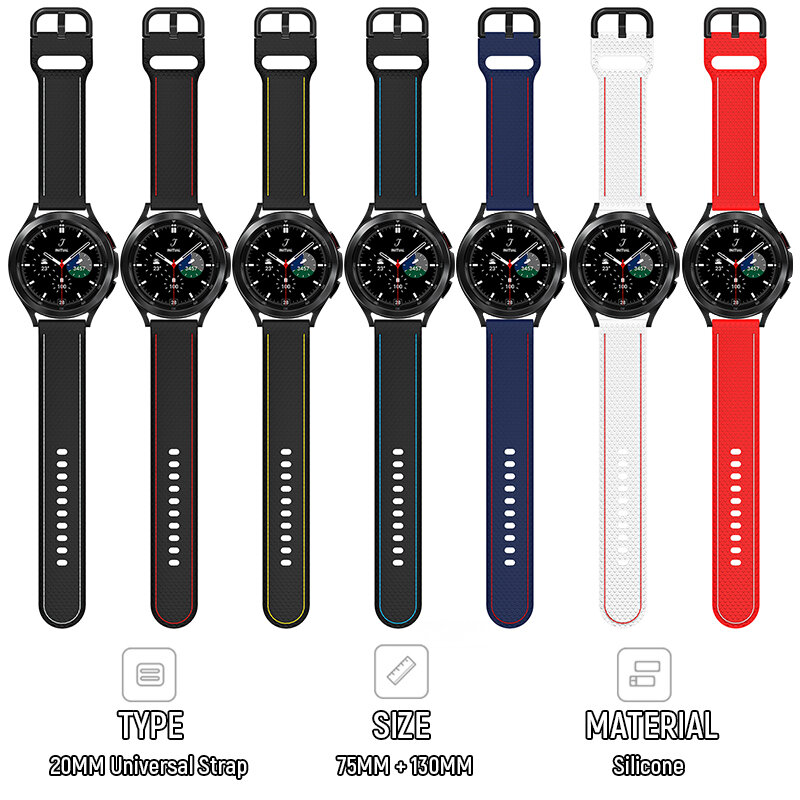 Ремешок силиконовый мягкий для наручных часов, спортивный браслет для Samsung Galaxy Watch 4 40 мм 44 мм/Watch 4 Classic 46 мм 42 мм, 20 мм