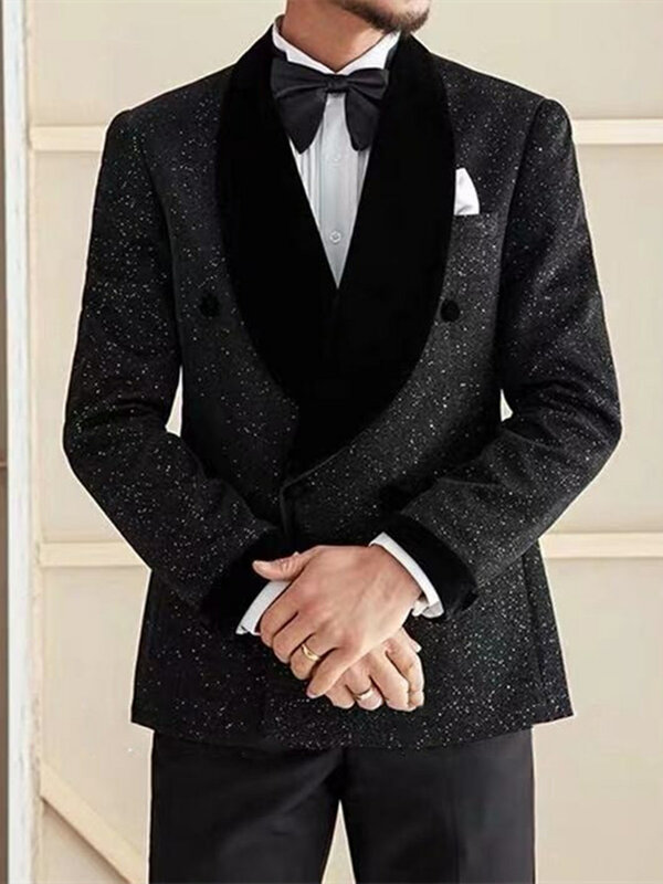 Nueva llegada doble-Breasted chaqueta de padrino de boda solapa novios trajes de hombre de esmoquin de boda/baile mejor Blazer (chaqueta + Pantalones + corbata) D05