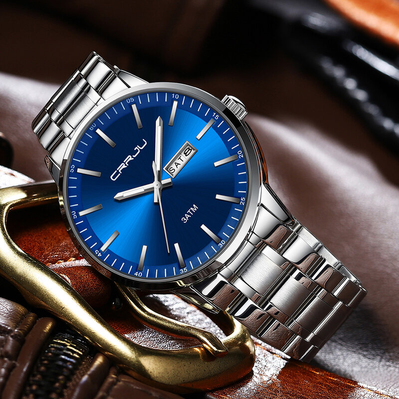 Crrju 2021 estilo simples relógios masculinos de luxo famosa marca negócios inoxidável luminoso relógio quartzo relogio masculino