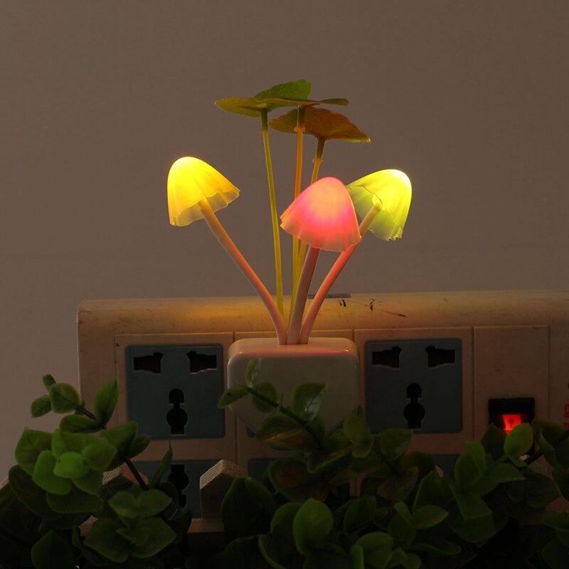 Датчик света, светодиодная лампа для изменения цвета, освещение для детей, декор для детской комнаты, 220 В, светодиодная лампа с грибным ночником, штепсельная вилка США/ЕС