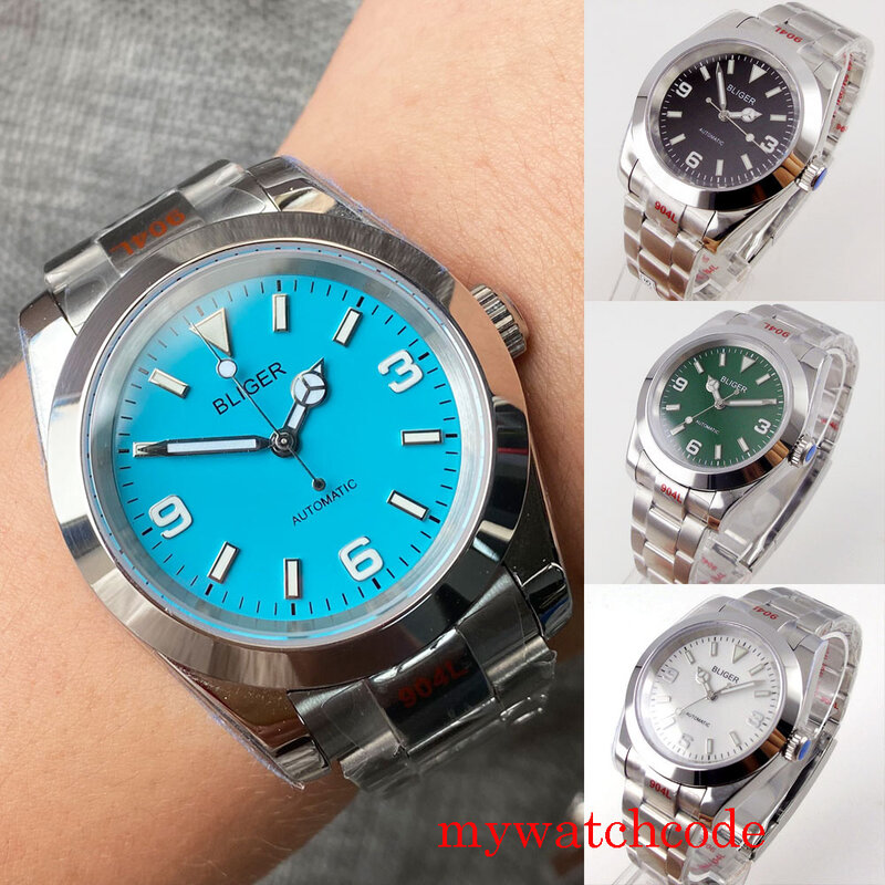 Bliger 36mm/39mm preto azul verde dial safira cristal relógio de pulso automático masculino nh35a miyota8215 pt5000 movimento verde luminoso
