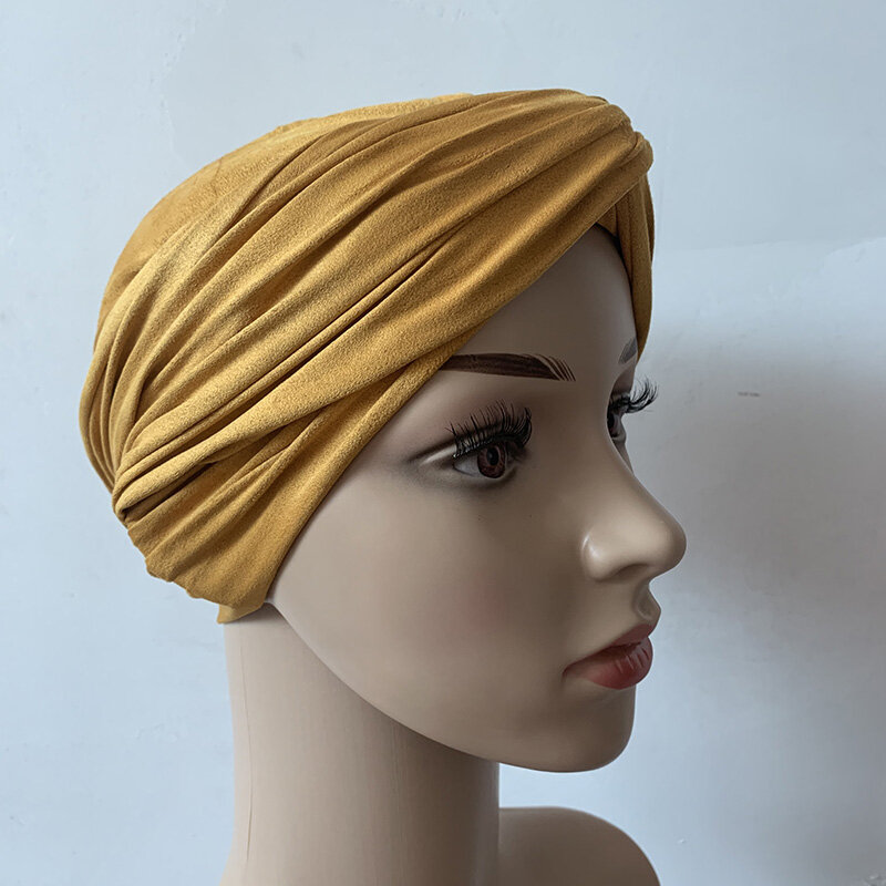 2022 cappellini turbante in pelle scamosciata alla moda per donna sciarpa hijab musulmana tinta unita india testa africana avvolge turbante mujer copricapo cofano