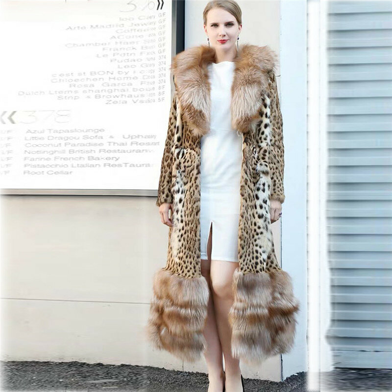 FURSARCAR – manteau d'hiver en vraie fourrure pour femme, luxueux, x-long, peau entière avec grand col en fourrure de renard, nouveauté 2021
