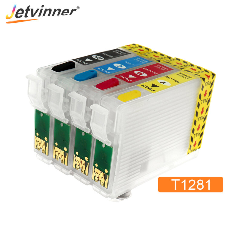 Jetvinner cartucho de tinta recargable para Epson T1281, Chips de arco, Stylus S22, SX125, SX420W, SX425W, SX235W, SX420W, 4 colores