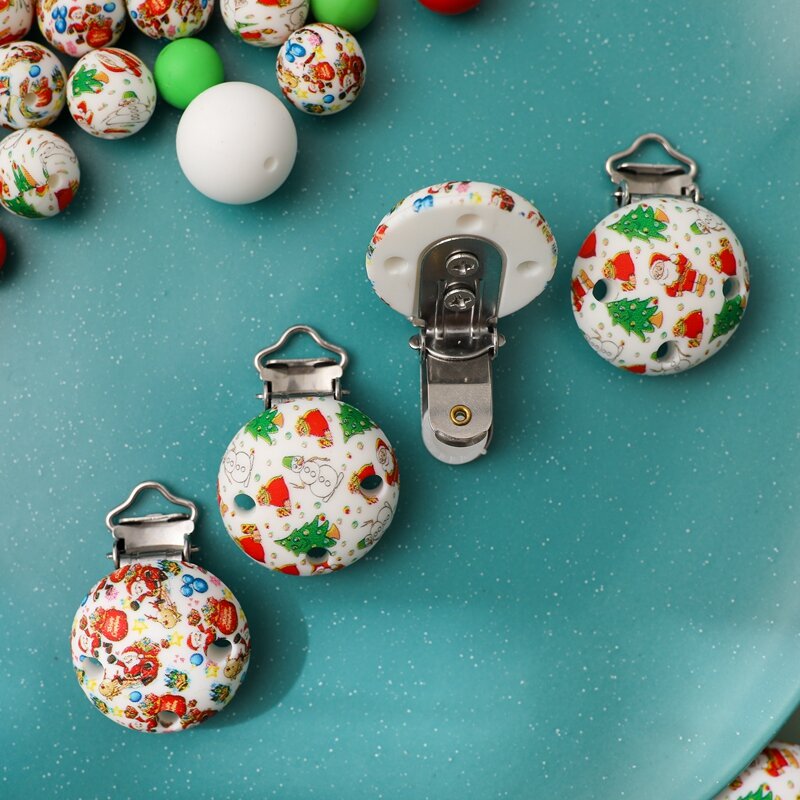 Zróbmy 1pc silikonowy świąteczny smoczek z klipsem BPA bezpłatny okrągły klips smoczka do wyrobu łańcuszek smoczka świąteczna zabawka ząbkowanie