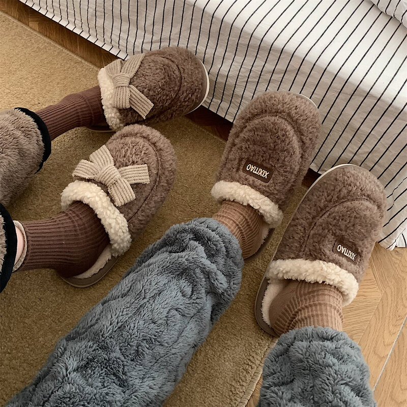 Thick Cotton Home Slippers Women Winter New Indoor Household Lovely Bear Antiskid Warm Plush Slippers Shoes Men
