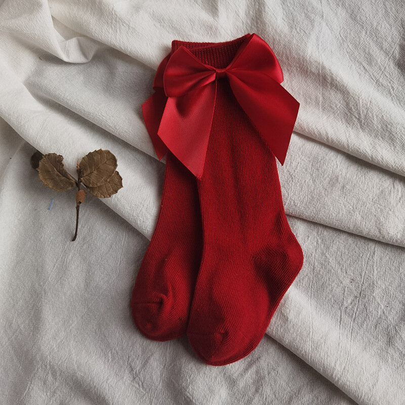 女の赤ちゃんのための大きな弓の靴下,柔らかい綿,長くてかわいい,クリスマス,0〜5歳の子供のための